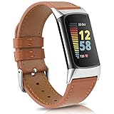 Vancle Leder Armband Kompatibel mit Charge 5 Armband, Weiches Leder Ersatzarmband für Charge 5 Damen Herren (Braun)