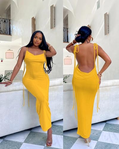 Image of Doweha Women Backless Cowl Neck Cocktail Going Out Dress Halter Slip Long Semi Formal Party 2026 Spring Summer Maxi Dress