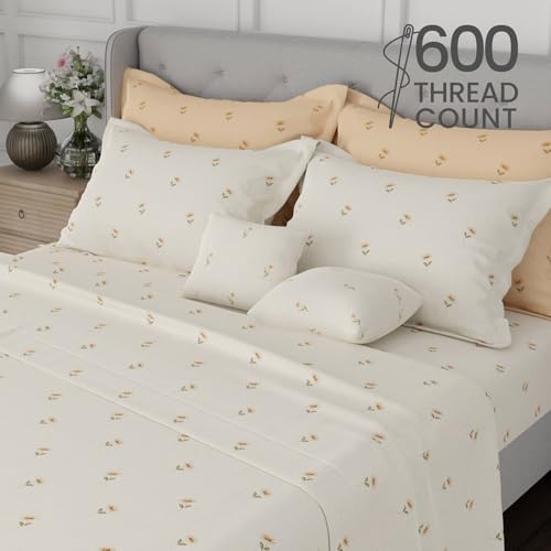 Image of BOUTIQUE LIVING Luxe Loom Blooming Dales 100% Cotton 600 TC Yellow Floral King Bedding Set