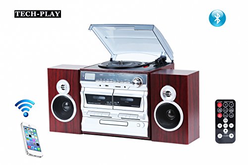 TechPlay Karaoke Enabled, 30W RMS, Retro Classic Turntable, NFC Bluetooth, Double Cassette Player/Recorder