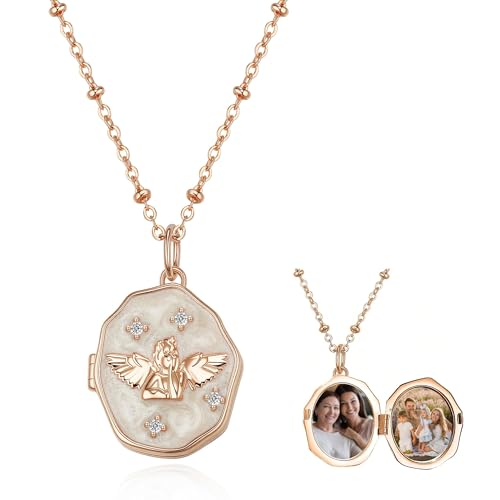 Collier photo personnalisé en argent sterling pendentif ange gravé