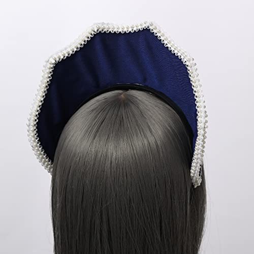 BPURB Renaissance Medieval Tudor Queen Headpiece for Women Anne Boleyn Headband Elizabethan Royal Coronet Hood Tiara Hat (Dark Blue) - Image 4