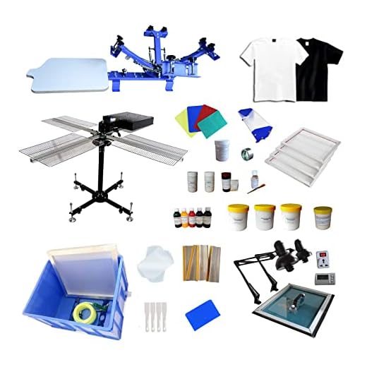 Tianiuseen 4 Color 1 Station Screen Printing Kit with Silk Printing Press Equipment Material Desktop Screen Printer Screen Printing 16 * 16 inch Flash Dryer for T-Shirt Printing