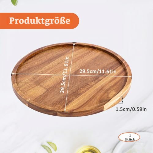 Holzteller Serviertablett Groß Tablett Rund 30 cm aus Akazienholz – Bild 2