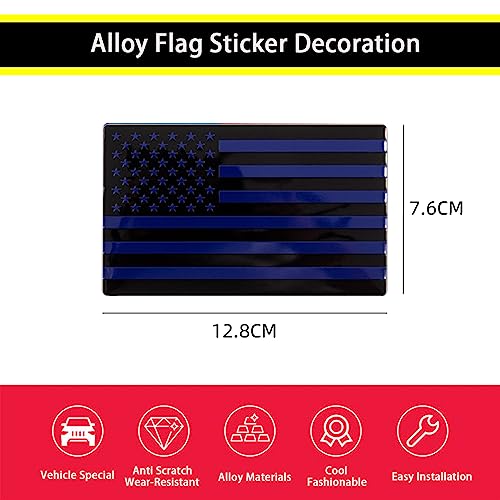 Image of XMUINT Metal American Flag Emblem, 2 Packs 5 inch USA Car Military Patriotic Sticker, Alloy Bumper Fender Door Window Trunk Engine Hood Decal for Car Truck SUV Matte Black Blue