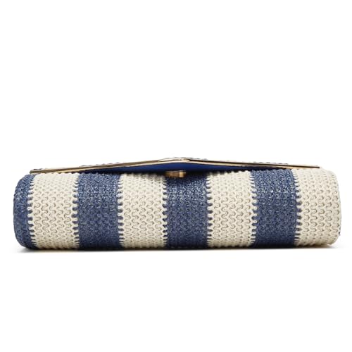 Image of Straw Clutch Bag Women Summer Woven Handbag Striped Chain Crossbody Envelope Shoulder Boho Beach Evening Party Purse