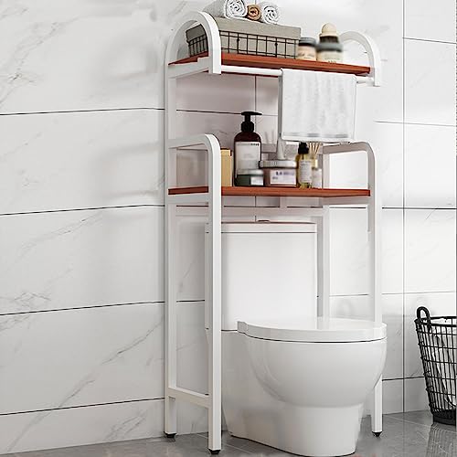 Estante para inodoro – Almacenamiento de baño que ahorra espacio, paneles ecológicos de plástico antideslizantes, fácil instalación, elegante, color teca, blanco, 2 capas