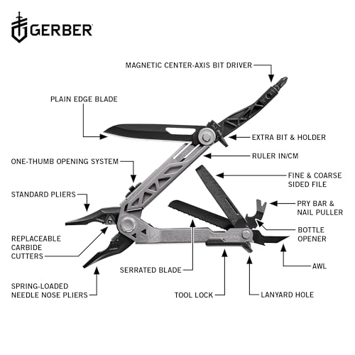 Gerber Gear Center-Drive - Bit Set & Berry-Compliant Sheath - 16-Piece Multipurpose Tool with Knife, Wire Cutters, Pry Bar, Bottle Opener & More - Silver, Black Sheath - Image 3