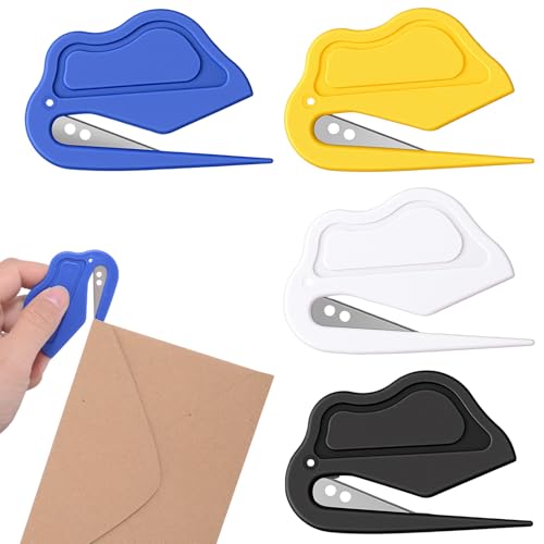4 Pcs Letter Opener with Safety Handle Multicolor Mini Letter Openers with Stainless Steel Blade Ergonomic Envelope Opener for Paper Cutting Office Home School Pets Hair Knot Removing