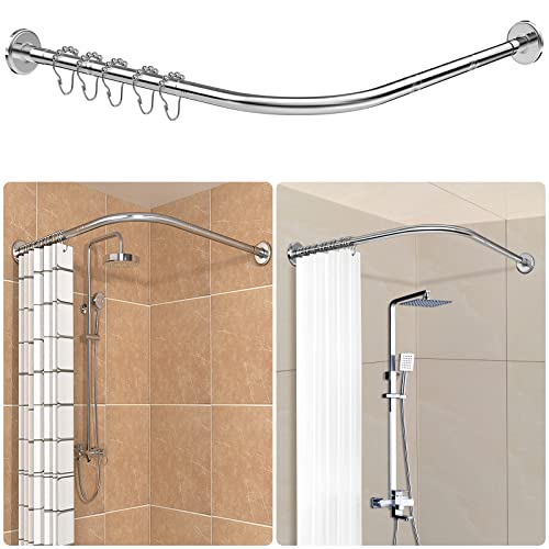 Duschvorhangstange L Form - Duschstange Ecke Rostfrei, inkl. 24 Ringe - 4 in 1 System - ohne Deckenhalterung, SUS 304 Edelstahl Duschstange für Badewanne, Dusche, Bekleidungsgeschäft, Privater Raum Cover