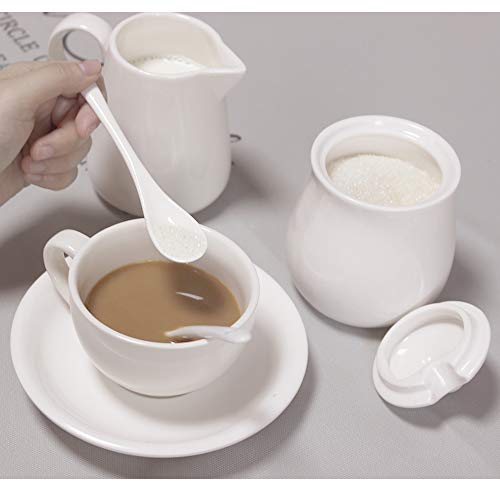 BPFY 11oz Cream Color Ceramic Cream and Sugar Set, Coffee Serving Sets, Sugar Bowl with Lid and Spoon, Cream Pitcher, Cream Jug Sugar Jar - Thumbnail 5