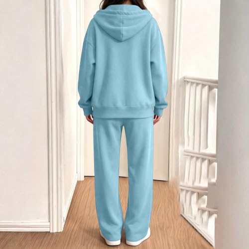 Sweat Suits for Womens 2 Piece Zip Up Hoodie Wide Leg Sweatpants Sweat Sets - image 7