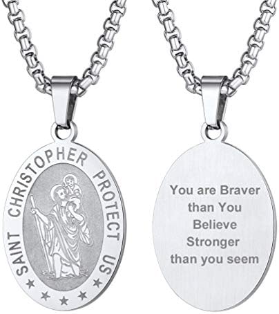 PROSTEEL Can Engrave, St Christophers Protect US Necklace, God Traveller's Prayerwith Chain-Gold Plated/Stainless/Black (Send Gift Box)