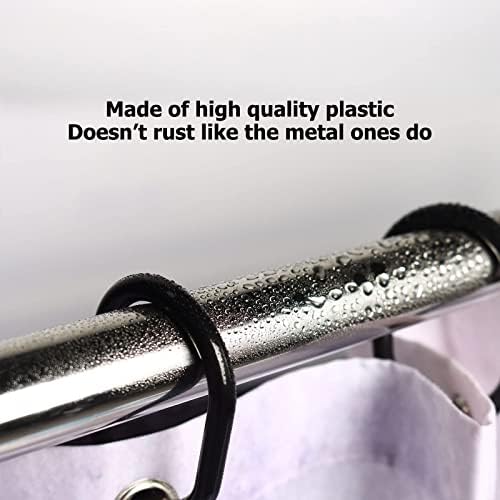 Shower Curtain Rings Plastic Curtain C Rings Hook Hanger Bath Drape Loop Clip Glide-24 Pack (Black)