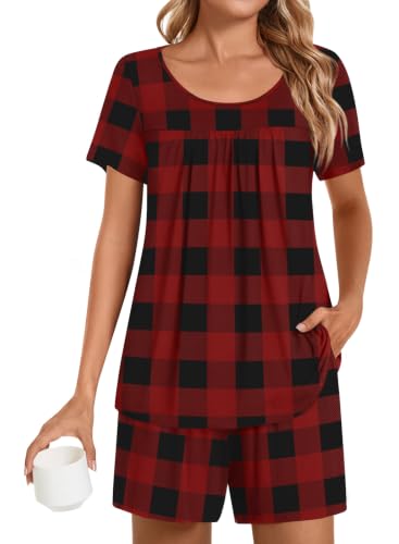 Image of POPYOUNG Pajama for Women Set Summer Pjs Lounge Shorts Sets Soft Sleepwear | 2 Piece Outfits Womens Set Cooling pajamas with Pockets, Lounge sets Casual for Daily Wear Nightwear