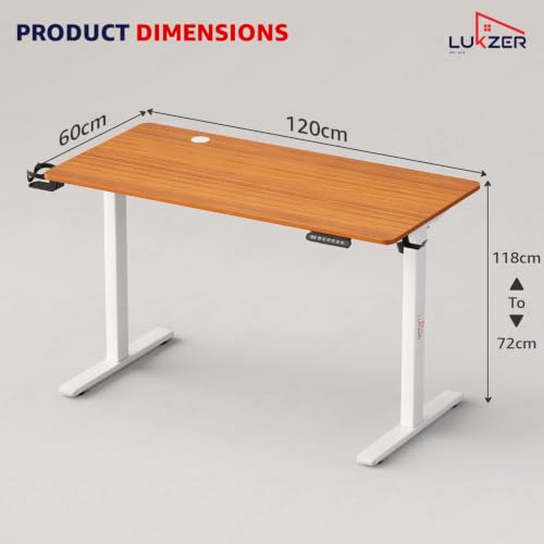 Image of Lukzer Electric Height Adjustable Table with 3 Memory Preset Controller Ergonomic Office Work & Home-Sit Stand Gaming & Study Desk (EST-003 /White & Oak Brown /1200 x 600 mm) DIY with 3-Year Warranty