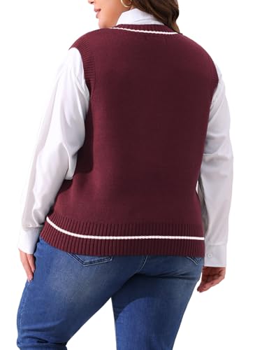 Image of Agnes Orinda Plus Size Sweater Vest for Women V Neck Stripe Cable Knit Sleeveless Pullover Sweater Vest