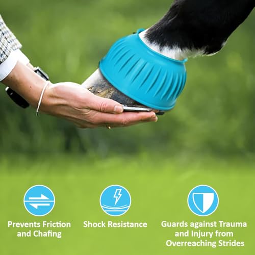 Image of HILASON Western Horse Rubber PVC Ribbed Double Hook and Loop Bell Boots Training Protective Shock Absorbing Leg