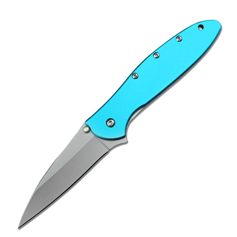 6 9 Manual Flipper open Pocket Knife 8C13Mov Steel Blade Blue Aluminum alloy Handle with Pocket clip Outdoor