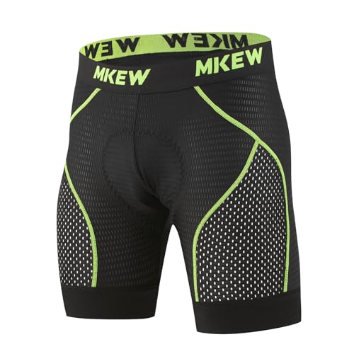 MKEW Men's High Density Sponge Padded Cycling Underwear Bike Shorts Underwear MTB Liner Road Biking Bicycle Clothes (US, Alpha (Alpha), S, Regular, 1, Green)