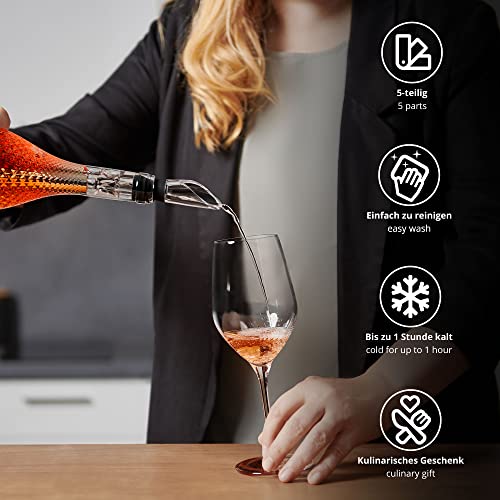 Foto von AMAVEL Weinkühler Set, Weinkühlstab mit Wein Zubehör, Edelstahl Weinkühler Stab, Flaschenkühler, Wein Set inklusive Wein Kühlstab, Ausgießer, Weinbelüfter, Folienschneider und Weinverschluss