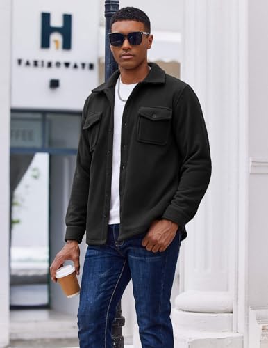 COOFANDY Men's Polar Fleece Shirt Jacket Long Sleeve Casual Button Down Shirts Shacket with Pockets4