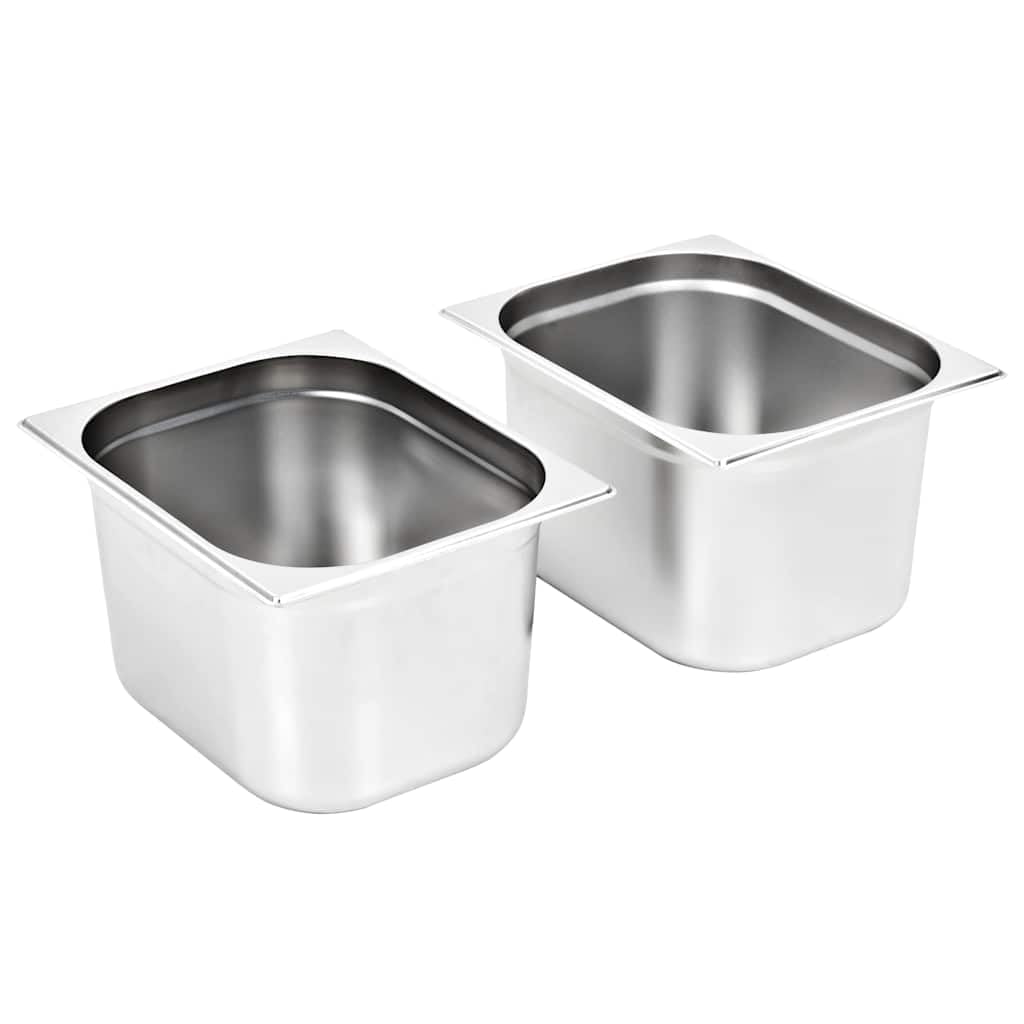 Pojemniki gastronomiczne GN 1/2 ze stali nierdzewnej, 325 x 265 x 200 mm, pojemniki ze stali nierdzewnej z możliwością układania w stos, do gastronomii i gospodarstwa domowego, 2 sztuki