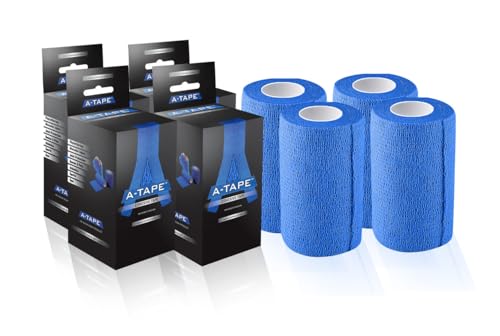 Image of A-Tape Breathable Self Adhesive Cohesive Bandage for Humans & Pets (Dogs, Cats, Birds) -Sports, Wrap, Athletic, Non Woven First Aid Medical, Wrist, Swelling (10 cm X 4.5 mtr) (Pack Of 4, Blue)