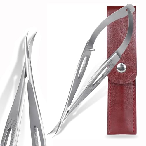 SG NEKOO Cuticle Scissors Extra Fine Curved Professional - Ultra Sharp 15Â° Blade for Precise Brow, Eyelash & Nail Grooming - Stainless Steel Cuticle Trimmer with Travel Case (4.57\" Compact)