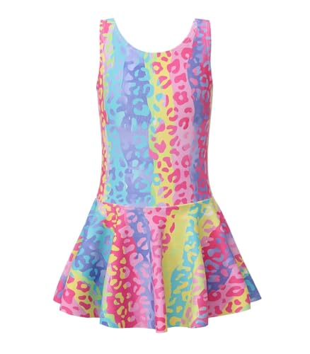 Image of Girls One Piece Swimsuits Leopard Bathing Suit for Kids Hawaiian Swimwear with Skirt Swim Dress 3-16 Years