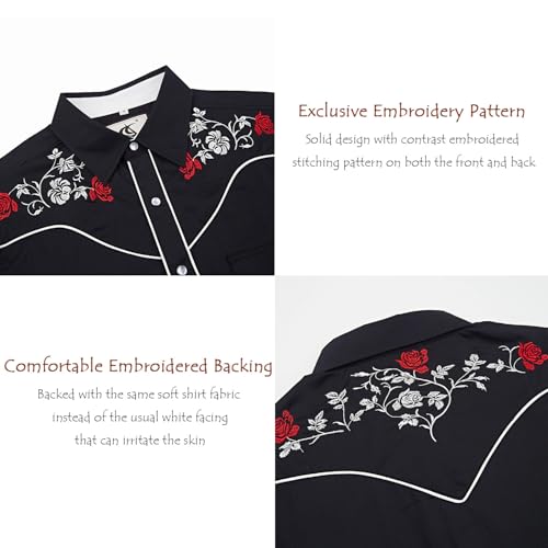 COEVALS CLUB Mens Cowboy Western Shirts Embroidered Cotton Long Sleeve Pearl Snap Button Up Shirt with Chest Pockets2