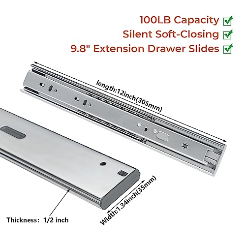 LONTAN Soft Close Drawer Slides 12 Inch Drawer Slides
