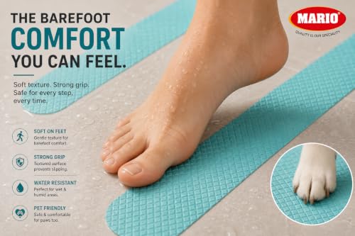 Image of Mario Soft Anti Skid Anti Slip Tape Blue 50mm (2 Inch) x 5m | Soft Surface Non Abrasive Waterproof Grip Tape | Barefoot Friendly Self Adhesive Safety Tape for Bathroom, Stairs & Floor Use Areas