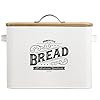 Extra Large White Farmhouse Bread Box for Kitchen Countertop - Breadbox Holder Fits 2+ Loaves - Bread Storage Container Bin - Rustic Bread Keeper Vintage Metal Kitchen Decor (White with Wood Lid)