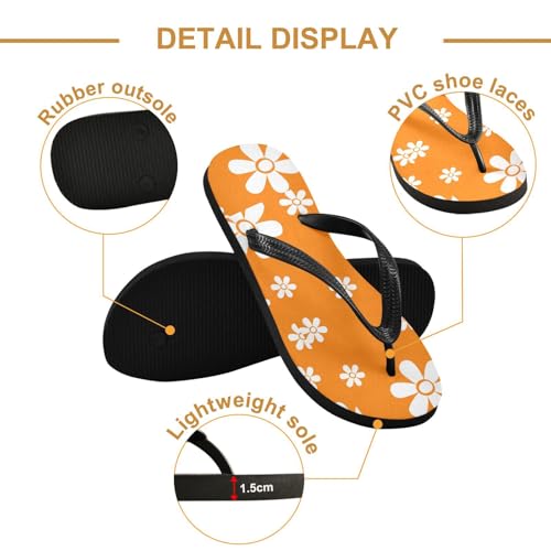 Sinestour White Flower Orange Flip Flops for Beach Thong Sandals Anti-slip Lightweight Beach Slippers for House Indoor Outdoor3
