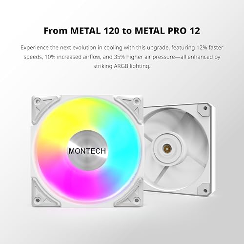 Image of MONTECH Metal PRO 12 ARGB 120mm PWM - High Static Pressure, Quiet RGB Fan with Fluid Dynamic Bearing - White
