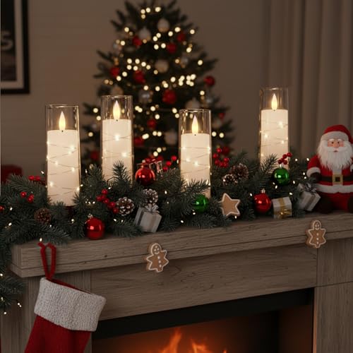 Image of Raycare Flameless Candle with Remote Timer - 5 Flickering Acrylic Battery Operated LED Pillar Candles with Embedded Star String for Christmas, Wedding, Home Decor, and as a Gift(White)