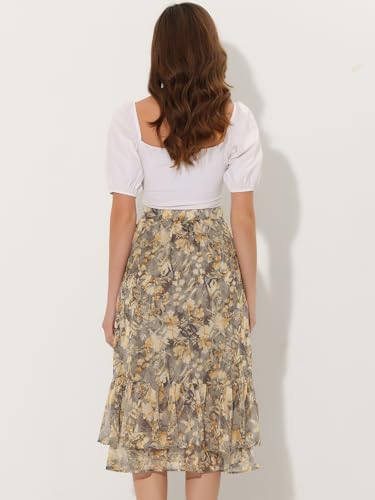 Image of Allegra K Women's Printed Skirt 2025 Weekend Trendy Summer Chiffon Ruffle Tiered Flowy Midi Skirts