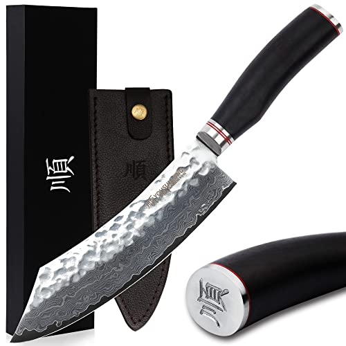 YOUSUNLONG Cocina Cuchillo para cocinero de 8 pulgadas con cuchilla doblada,japonés VG10-Acero inoxidable de alto carbono-Hoja afilada-Mango de ébano-SL-DK10914B