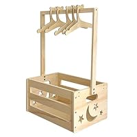 Wooden Baby Shower Crate Closet with 5 Hangers, Baby Basket Baby Clothes Rail Baby Hamper Decorative Basket Storage Crate Welcome Gifts for New Parents