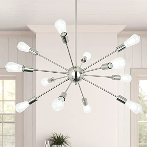 40% Off Discount KOSTOMO Sputnik Chandelier 12 Lights Modern Pendant Lighting Brushed Nickel Industrial Vintage Ceiling Light for Kitchen Dining Living Bedroom Foyer （12 Lights-Nickel）