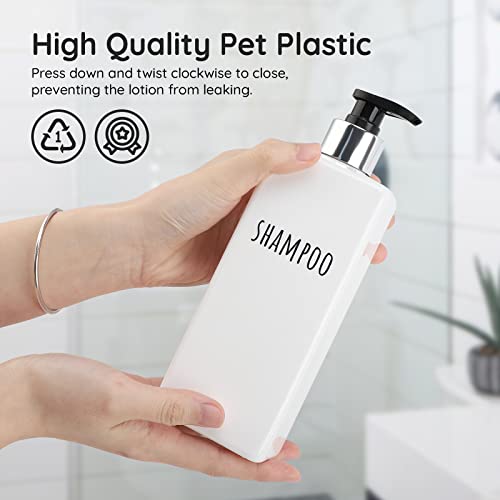 Image of Segbeauty Square Soap Dispenser Refillable, 3pcs 16.9oz Plastic Pump Bottles, 500ml Empty Reusable Modern Bathroom Kitchen Liquid Container Set for Dispensing Shampoo Conditioner Body Soap White