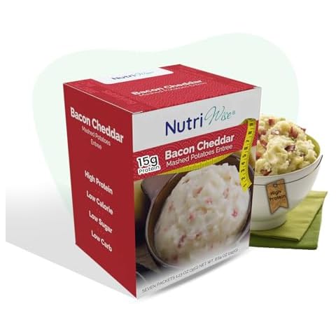 NutriWise Bacon & Cheddar Mash Potatoes Diet Entree | 7/Box | Healthy Nutritious Diet Soup | Hunger Control | Gluten Free, Low Fat - Low Sugar - Low Calorie - Low Carb Cover