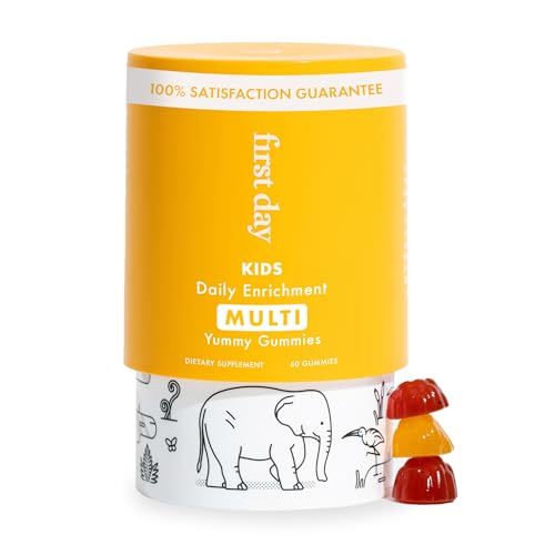 Image of FIRST DAY Kids Daily Multivitamin Gummies – Vitamin A, D3, B6, B12, C, K2 & More to Support Growth, Brain Function, Immunity – Made w/Organic Fruits & Veggies, Only 2g Sugar – 30 Day Supply