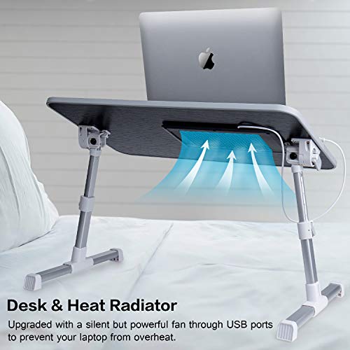 Laptop Desk for Bed with Cooling Fan, Boxeroo 20.5”x11.8” Adjustable Notebook Bed Stand, Portable Standing Table with Foldable Legs, Foldable Lap BookTable for Sofa Couch Floor, Trays for Eating - Thumbnail 6