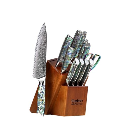 Seido Awabi 13-Piece Damascus Block Set