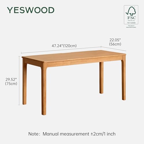Image of YESWOOD Solid Wood Computer Desk, Vintage Home Office Desk, Writing Desk, Mid Century Modern Wood Desk for Home Office, Study, Gaming Natural Wood 47.24 inch W