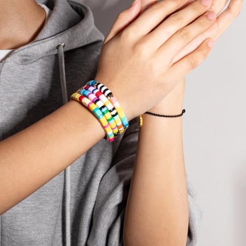Pulsera de cuentas elástica cómoda que no aprieta la muñeca con diseño de arco iris boho 3