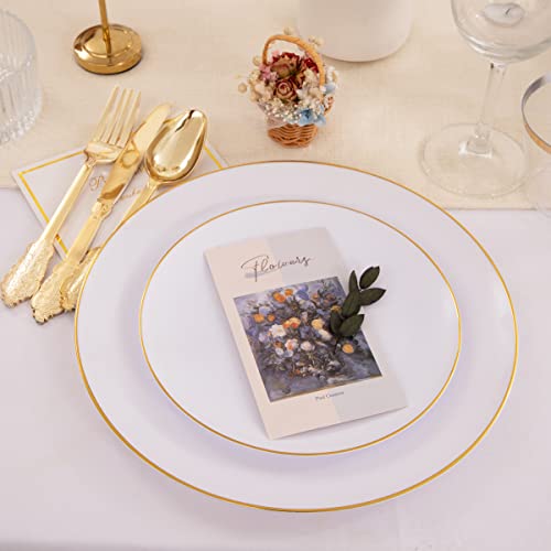 Kire 100Pcs Gold Plastic Plates - White Disposable Plates With Gold Rim For Party/Wedding - Include 50Pieces 10.25Inch Gold Dinner Plates And 50Pieces 7.5Inch Gold Dessert/Salad Plates #TOP3
