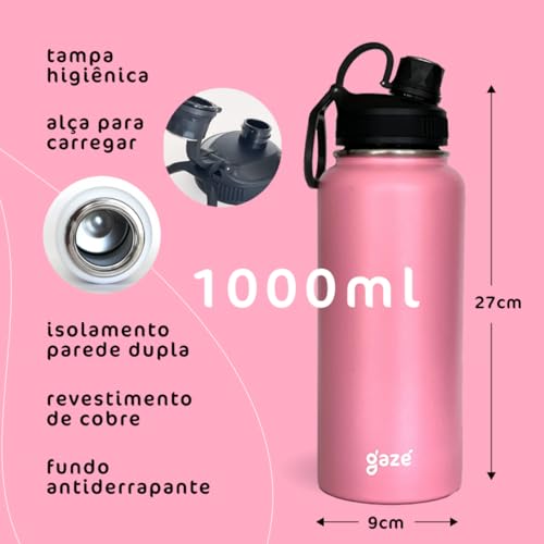 Gazé Garrafa Termica Agua 1000ml | Garrafa De Água Térmica 1 Litro Para Academia | Garrafa Térmica M
